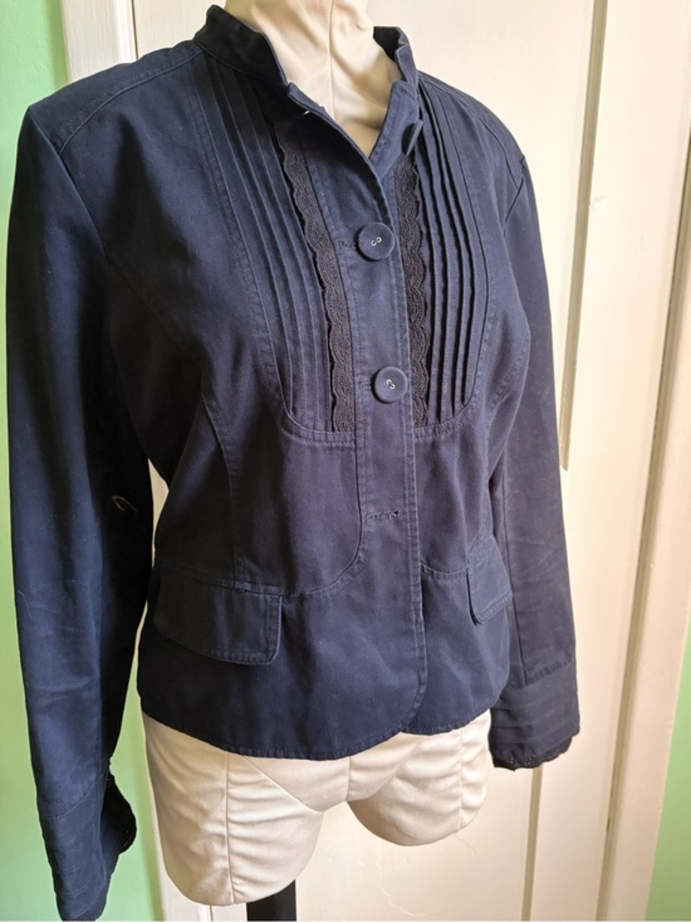 Apt. 9 Navy Pintuck Button-Front Blazer
